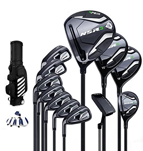 Produkte 12 Golfschläger für Linkshänder, Herren-Schlägerset mit verstellbarem Winkel, geeignet für Golf, Outdoor, Ball, Herren, Farbe:Schwarz, Gold
