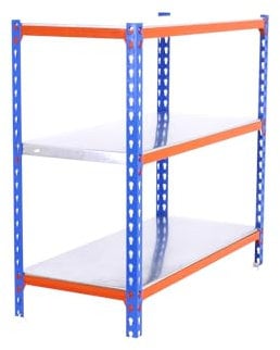 Simon Rack Schwerlastregal, 1000x900x500 mm, Bis 180 kg Belastbar, 3 Verstellbare Ablagen, Kellerregal, Lagerregal, Blau/Orange/Verzinkt - Simonclick