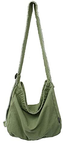 XACKWUERO Damen Mode Canvas Crossbody Tasche Große Schultertasche Hobo Einkaufstasche Arbeitstasche mit verstellbarem Schultergurt, Grün