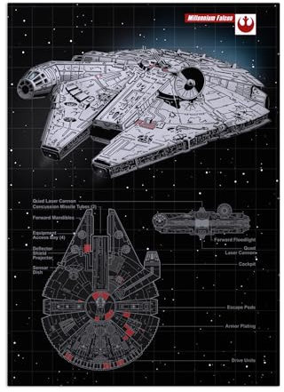 Displate Offiziell Star Wars MetallPoster Magnetische Befestigung Inklusive Lizenziert Bilder Hochwertiges Poster Star Wars - Vehicle Schematics - Millennium Falcon Poster 67.5 cm x 48 cm
