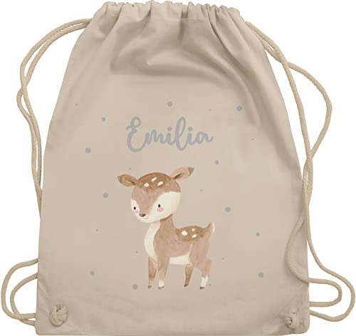 Turnbeutel Rucksack - Süßes Reh mit Namen personalisiert I - Unisize - Naturweiß - kita beutel kindergartenrucksack rehkitz name stoffbeutel turnsackerl kindergarten