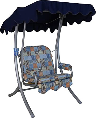 Angerer Freizeitmöbel GmbH Hollywoodschaukel 1-Sitzer - Gartenschaukel Made in Germany - Schaukel zum Sitzen und Entspannen - einfache Montage (Blau-Beige Gemustert)