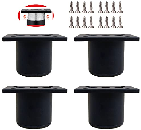 KENDVPAM Lot de 4 pieds de meubles de 4 cm - Réglable en alliage d'aluminium - Pieds ronds en métal - Pieds réglables pour canapé, armoire, étagères avec 16 vis - Noir