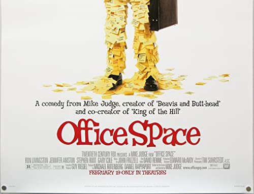 OFFICE SPACE 1999 4 Poster A3 - Filmkunstposter in verschiedenen Größen für Wohn- oder Schlafzimmerideen. Randlose Kultfilmbilder, klassische ikonische 70er, 80er, 90er Jahre, Vintage-Retro-Wanddekor