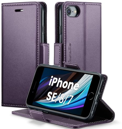 XYGLOW Handyhülle für iPhone SE 2022/2020 iPhone 8/7 Hülle Premium Leder Klappbar Kartenfach Magnet Standfunktion RFID Schutzhülle für iPhone 7/8/SE Case Wallet Klapphülle Lederhülle Lila 4.7