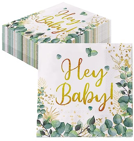 GROVBLE 48 Stück servietten babyparty,baby servietten Taufe Baby Shower Konfirmation 33x33cm,oh baby servietten für servietten grün gold Babyparty Deko Oder Babyshower und Andere Festliche Anlässe…