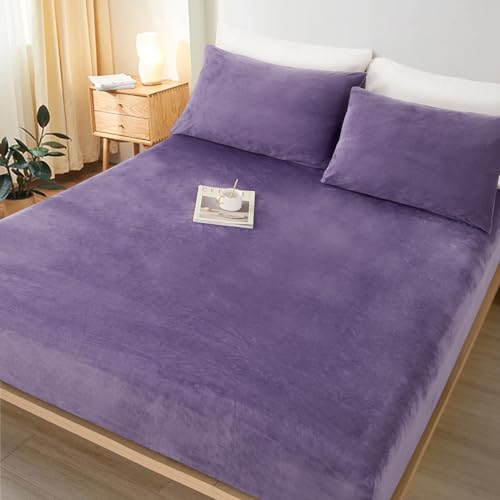 Lanqinglv Flanell Spannbettlaken Bettlaken 200x200 cm bis 25-35 cm Steghöhe Boxspringbett Topper Flauschige Warme Samt Boxspringbett Spannbetttuch Leintuch Cashmere Touch,Violett