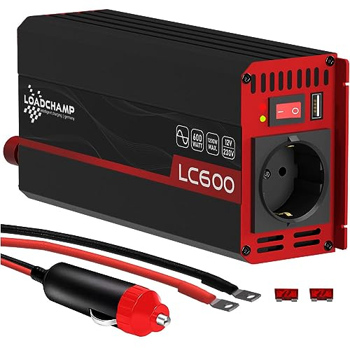 LOADCHAMP Wechselrichter 600W / 1200W Reiner Sinus Spannungswandler 12v 230v Inverter LCD-Display Stromerzeuger Solar Wohnmobil