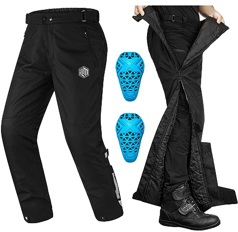 ILM Detachable Winter Motorcycle Riding Pants Men CE 2 Armored with Full Leg Zipper Cold Weather Dirt Bike Overpants PF1 (M, 30L) Black