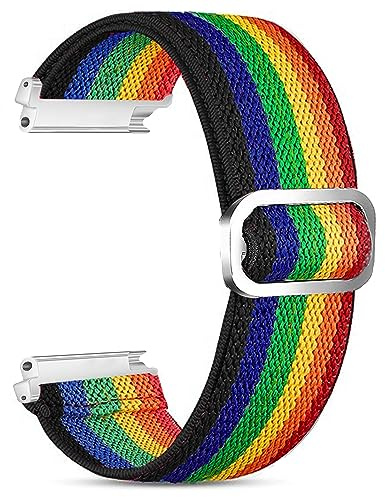 Blueshaweu Einstellbar Stoff Uhrenarmband, Weich und Dehnbar Elastizität Ersatzband für 18mm 20mm 22mm Uhr (20mm, Regenbogen)