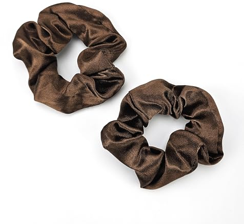 Scrunchies Haargummi Damen, 2 Stück Weiche Seide Haargummis Mädchen, Premium Satin Invisibobble Scrunchie, Haargummi Scrunchies für Lange Feine Oder Dicke Lockige Haare Mädchen (Braun)
