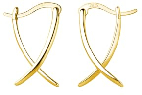 SLUYNZ 925 Sterling Silber X Creolen Ohrringe für Frauen Damen Minimalistische Creolen Huggie (B-Gold Plated)