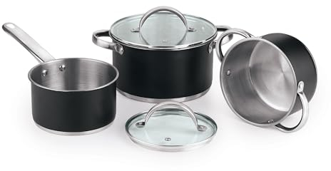 Batteria da cucina 5 pezzi (2 pentole Ø20, Ø24 cm con coperchio + pentola Ø16) acciaio con rivestimento induzione San Ignacio