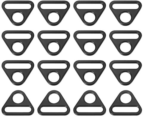 QUARKZMAN Dreieck Schnalle Versteller, 16 Stück Dreieckschnalle Triangle D Ring 25mm Dreiecks D Ringe Versteller mit Schwenkclip Taschenzubehör Ersatz für Taschen Gurtband, Mattschwarz