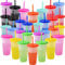 LYCN Color Changing Cups with Lids and Straws,30 Pack Colour Plastic Drinking Bulk,700ml Reusable Party Tumbler Travel Mugs for Cold Iced Coffee Smoothie Milkshake YMLZY-1225