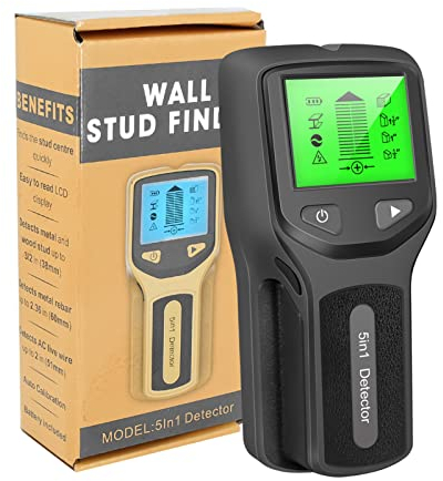 Shkalacar Digitales Ortungsgerät, 5 in 1 Elektronischer Wandscanner-Detektor mit HD LCD Display, Akustische Warnung, Stud Finder Wandscanner zum Auffinden von Stromleitungen Holzbalken (Schwarz)