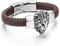 COOLSTEELANDBEYOND Große Geflochtenes Leder Armband für Herren mit Edelstahl Löwe und Braun Echtes Leder Biker Armband