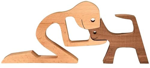 JVHLOV Holzschnitzerei, Handgefertigte Holzstatue, Kätzchen und Menschen Statue Skulptur, Holzskulptur Ornamente (Mann)