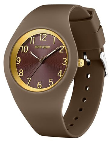 Damen-Armbanduhren, wasserdichte Uhren für Damen, Sportuhren, Damenuhr mit großem Zifferblatt und weichem Silikonband, einfache Uhr für Teenager, Krankenschwesteruhr (Kaffee)