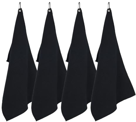watchget Barista Towels 4 Pack - Espresso Machine Microfiber Cloth Set with Hook, 12x20, Professional Coffee Towel for Cafe Countertop Cleaning Accessories Micro Cloths Espresso Rag, Black