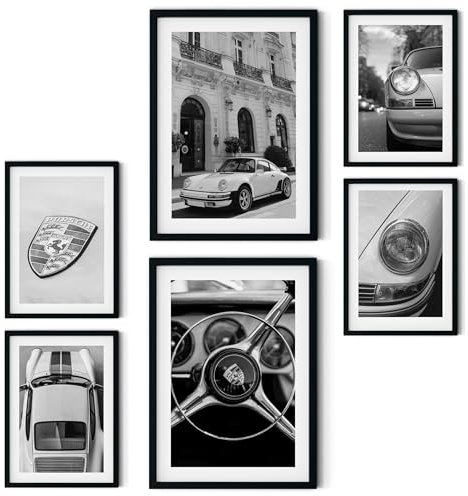 MJ-GRAPHICS® - Mood Poster Set Porsche Vintage - Wohnzimmer Deko Schlafzimmer Büro Kinderzimmer - Porsche Wandposter - 2xA2 & 4xA3 Art Kunstdruck - Luxusauto, Mode Fashion, Vintage - ohne Rahmen