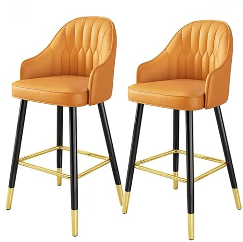 Barhocker, Barhocker, Barhocker, PU-Leder, Barhocker, 2 Stück, Thekenhöhe, Hocker, Restaurant, Barstuhl, Küche, Esszimmerstuhl für Geschäft, Bar, Theke, Barstühle (Farbe: Orange)