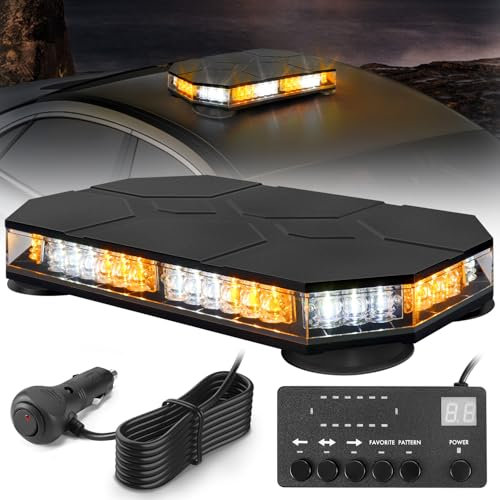 Fxlpower Gyrophare Magnetique Orange & Blanc LED, Jaune & Blanc LED Avertissement avec 20 Aimants Puissants pour Véhicules de Cconstruction Chariot Élévateur Tracteur Remorque Chasse-Neige