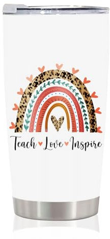 Teacher Coffee Cup Teacher Gifts for Women Rainbow Mug 304 Stainless Steel Travel Coffee Mug Thermos Cup with Straw Lid Teacher Mug Appreciation Gifts for Teacher from Students End of The Year