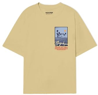 JACK & JONES Joralmeria Palms T-Shirt SS Crew Neck FST pour Homme, Double crème, M