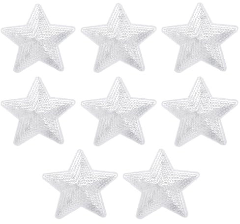 sourcing map 8 Pieces Large Iron on Patches Star Sequin Iron on Applique Embroidered Patches Silver Bling Appliques for Clothes DIY Crafts Bag Pants