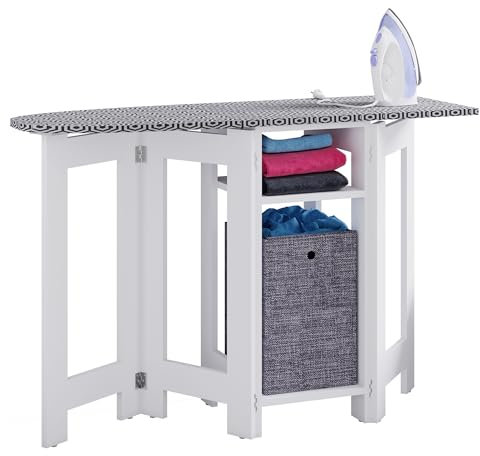 VCM Holz Kommode | Bügelbrett | Bügelschrank | Maße ca. H. 75 x B. 112 x T. 37 cm - Bigalos Weiß