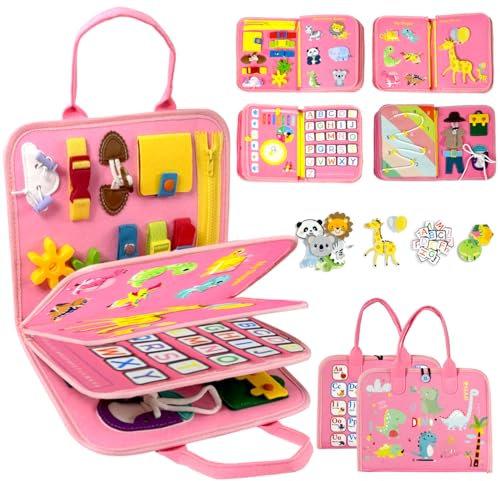 Qizfun Busy Board Montessori Spielzeug ab 1 2 3 4 Jahre – Kleinkinder Activity Board Motorikspielzeug Sensorisches Lernspielzeug, Kleinkind Reisespielzeug für Reise Auto Flugzeug