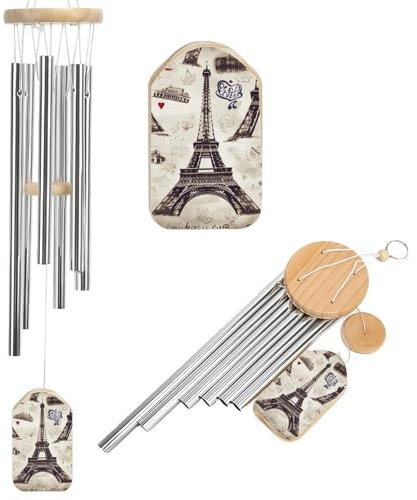 Windspiel mit französischer Paris-Tour, Eiffelturm, für draußen, einzigartige Aluminiumröhren, Gedenk-Windglocke, groß, tiefer Ton, Windspiel für Terrasse, Garten, Dekoration, Geschenk für Mutter,