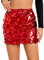 JasGood Pailettenrock für Damen Glitzer Rock Kurz Damen Sexy Minirock Hüftrock mit Elastische Taille Skirt für Party Rave Outfit Karneval Silvester,Rot,S