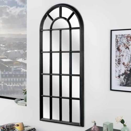 LEBENSwohnART Design Rundbogen-Fenster-Spiegel 140cm schwarz Sprossen Landhaus Wandspiegel