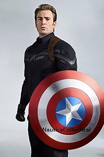 Mittelalterliches Captain America Schild Metall Prop Replik Schild Metall 1:1, MCU Cosplay, The Captain Steven Rogers, Rot, 55,9 cm