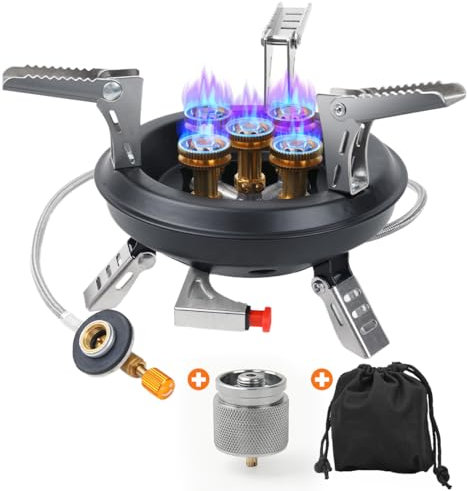 Outdoor Campers Portable Gas Stove: GEEKHOM 16000W Foldable Windproof Propane Stove with Piezo Ignition - Suitable for BBQs, Cooking, and Hiking and Fishing - for Backpackers
