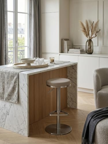Barhocker WL1.942 Taube Edelstahl höhenverstellbare Sitzhöhe 57-82 cm | Barstuhl Modern 360° Drehbar | Tresenhocker mit Standfuß | Design Bistrohocker Hoch |