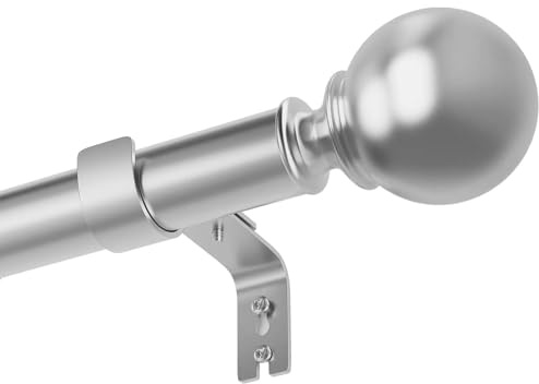 Rod&Trikin Curtain Rod Includes Round Finials Silver 84-185cm 25mm Diameter