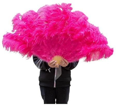Ostrich feather fan Extra Large Feather Fans Fluffy 13 Bone Handheld Plumes Fan for Wedding Party Stage Performance Props Fan(Rose pink,100CM 2PCS)