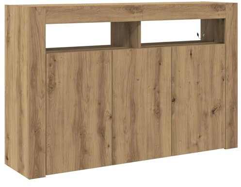 vidaXL artisan oak sideboard with led lighting - engineered wood cabinet storage 116x30x75 cm for living and dining rooms