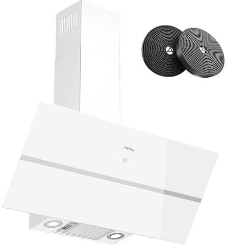 Dunstabzugshaube 90 cm, IsEasy Umluft Dunstabzugshaube mit 571 m³/h Starke Saugleistung, 4 Einstellstufen, Abluftmodus,1-9-Minuten-Timer, Kopffreie Abzugshaube 90cm, 61 dB, Weiß, Effizienz A++