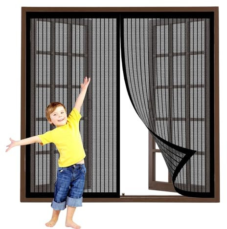 Moustiquaire pour Fenêtres 140 x 210 cm Puissants Aimants Fermeture Automatique Rideau Moustiquaire de Porte pour Couloirs Patio, Noir