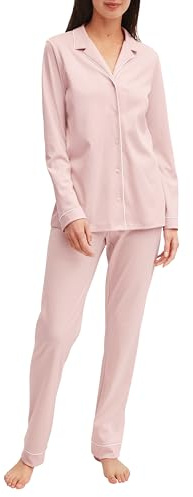 CALIDA Night Lovers Pyjama Damen | durchgeknöpfter Schlafanzug aus 100% hochwertiger Baumwolle, mit stoffbezogenem Gummibund