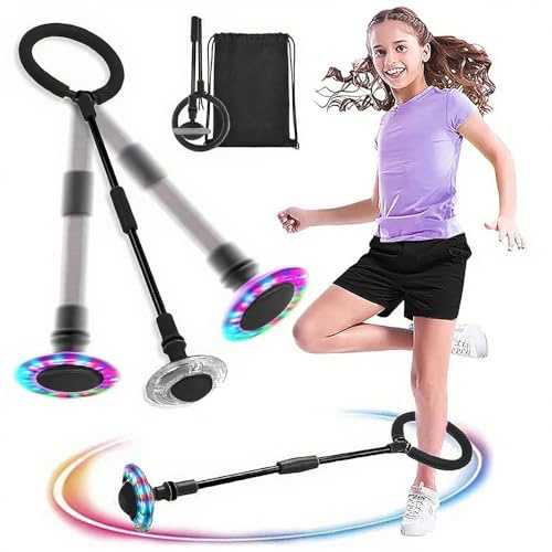 MEISHANG Swing Wheel mit Lichtrad,Kinder Blinkender Springring,Kinder Blinkender Springring Fußkreisel,Springender Ball Blinkender,Faltbarer Flash Jumping Ball,Blinkender Sprungball (Schwarz/A)