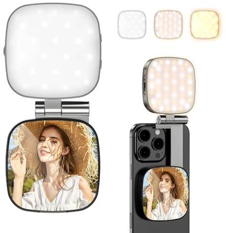 CloudValley Magnetisches Selfie Licht, 3-in-1 mit Spiegel & Ringlicht | N54 starker Magnet | einstellbare Farbtemperatur & Helligkeit | 360° drehbar | für TikTok, Vlogging & Videoanrufe