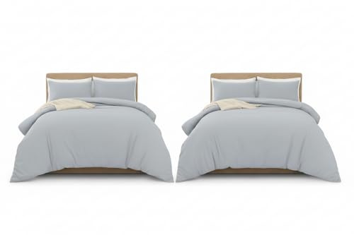 MOONLIGHT20015 Single Duvet Cover Set Pack of 2 Silver Solid Soft Pre-Washed Single Bedding Duvet Cover Sets with 2 Matching Pillowcases