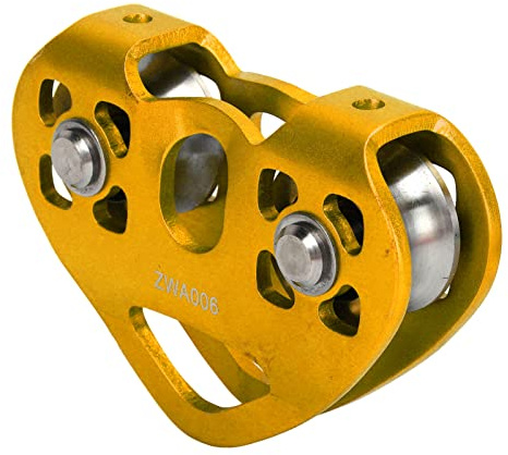 Naroote 30KN Kletterrolle, Langlebige Doppel-Kletter-Zipline-Rolle für Themen-Vergnügungspark, Heben, Kugellager, Mechanische Kraft (GOLD)