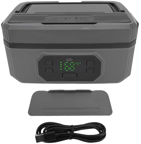 ZJchao Elektrische Lunchbox, Tragbarer Lunchwärmer, Großer Kapazität Kabelloser Lebensmittelheizer mit 304 Edelstahl Auslaufsicher für Büro Auto Reisen Baustelle (1600 ml)