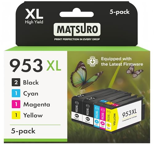 Matsuro 953XL Tintenpatronen Multipack für HP Drucker – 4er Pack (Schwarz, Cyan, Magenta, Gelb) – Kompatibel mit OfficeJet & OfficeJet Pro, Hohe Reichweite, Ersatz für HP 953 / 953XL